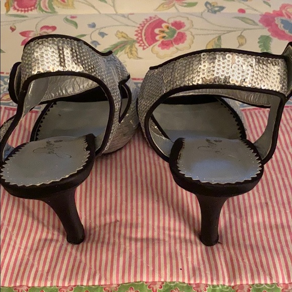 Silver Sequined Strapped Heels - Picture 3 of 5